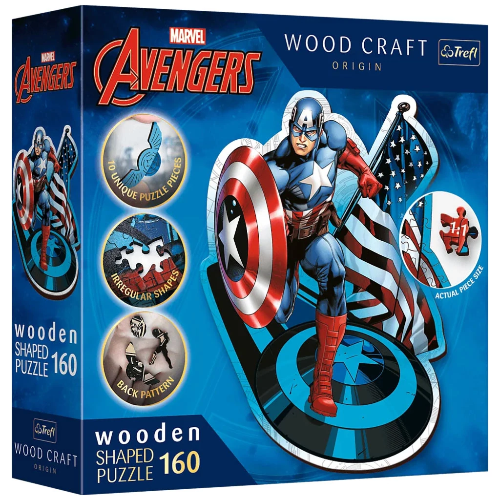 Wood Craft: Marvel - Amerika kapitány 160 db-os prémium fa puzzle - Trefl