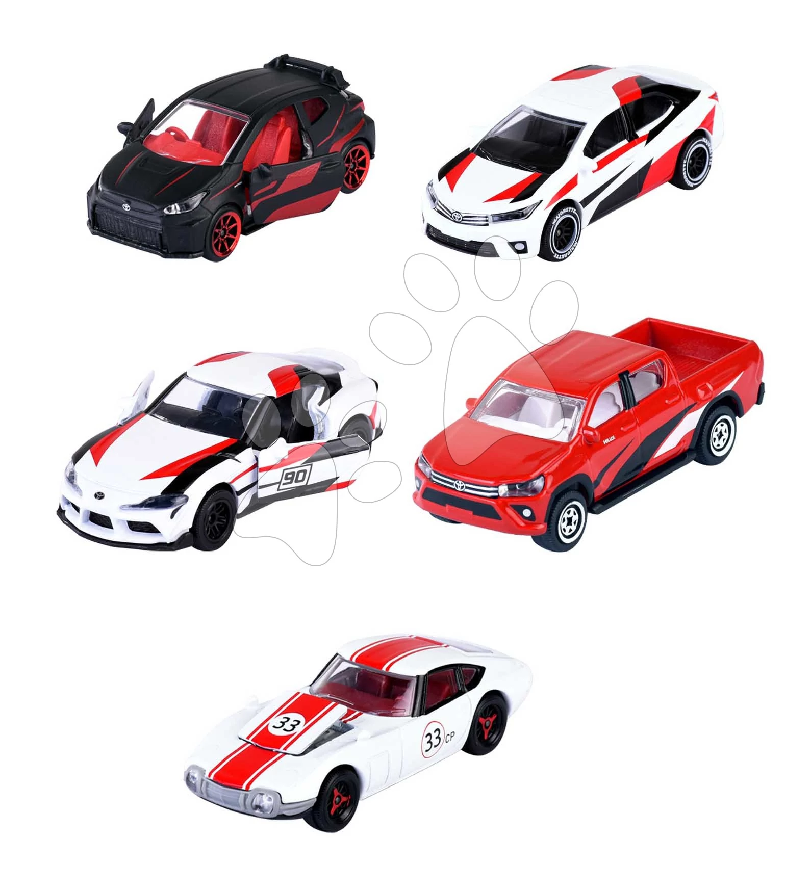 Versenyautók Toyota Racing 5 Pieces Giftpack Majorette fém 7,5 cm hosszú 5 fajta szettben és ajándékcsomagolásban