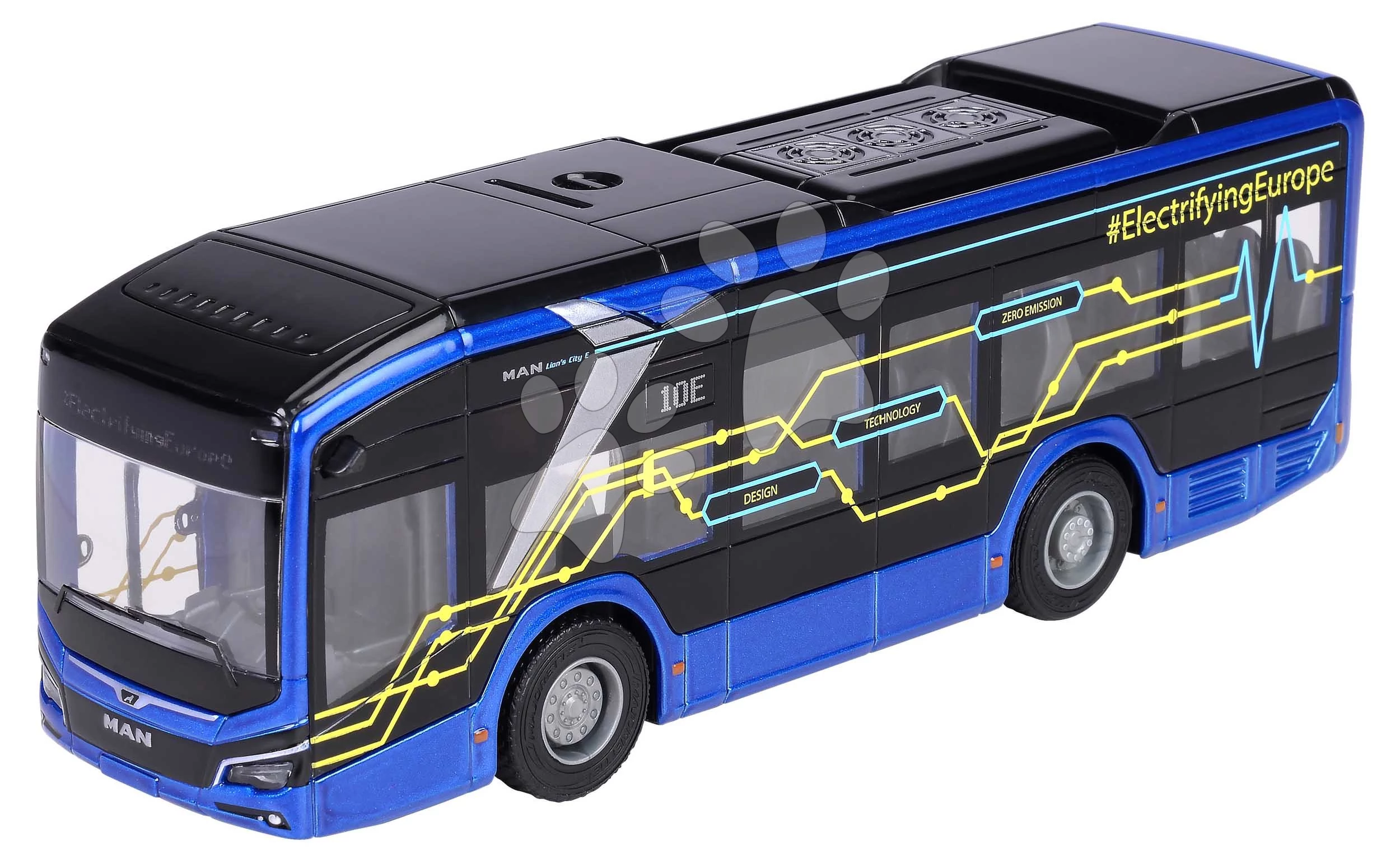 Autobus MAN Lion´s City 10 E Bus Majorette s gumenými kolieskami a otvárateľné dvere dĺžka 22,5 cm od 3 rokov MJ3743004