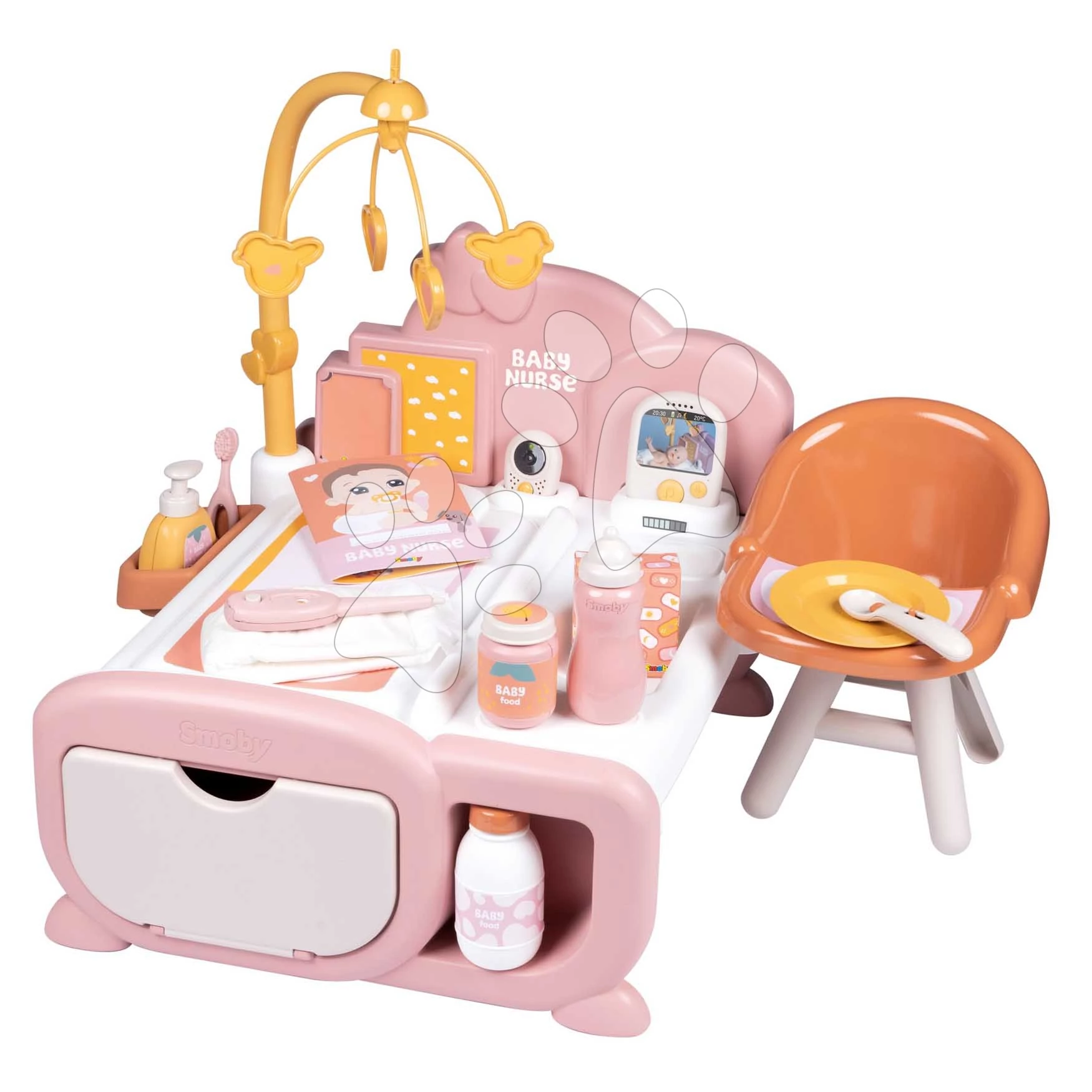 Babaház elektronikus Cocoon Nursery Soft Baby Nurse Smoby nappali és éjszakai zóna 16 kiegészítővel