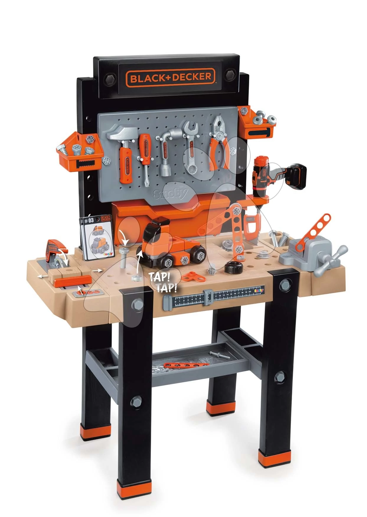 Szerelőműhely elektronikus Bricolo Ultimate Workbench Black&Decker Smoby mechanikus fúrógéppel 95 kiegészítővel 103 cm SM360730