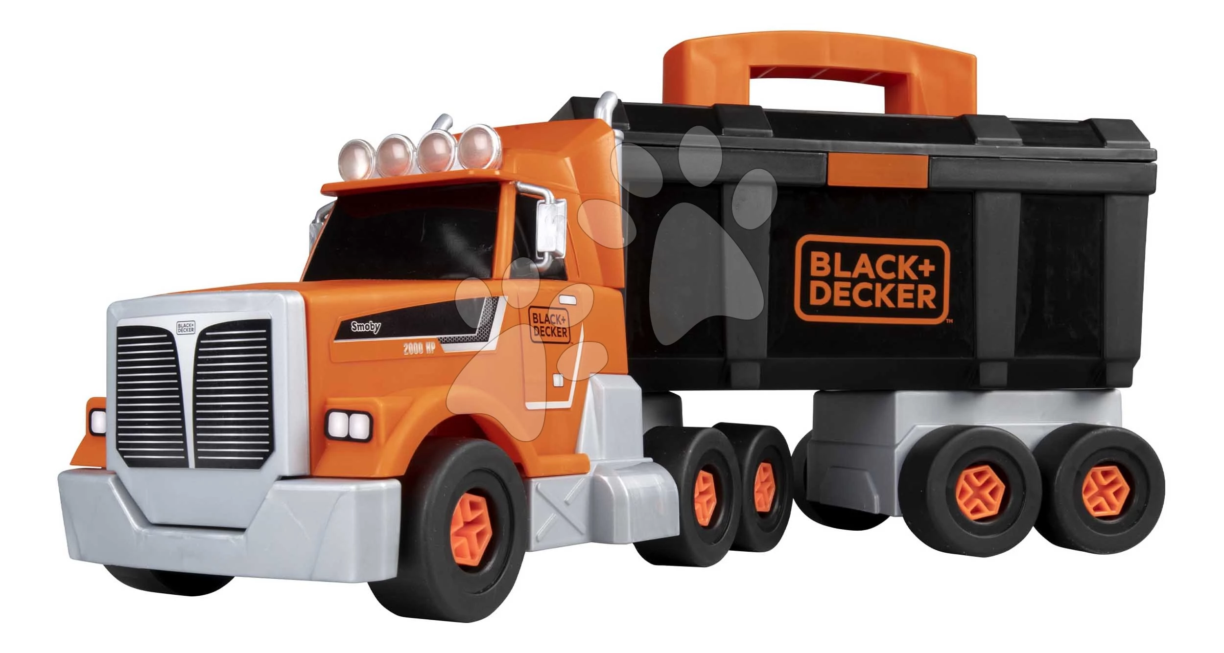Kamion szerszámos kofferrel és szerszámokkal Bricolo Truck Black&Decker Smoby mechanikus fúróval 60 kiegészítővel