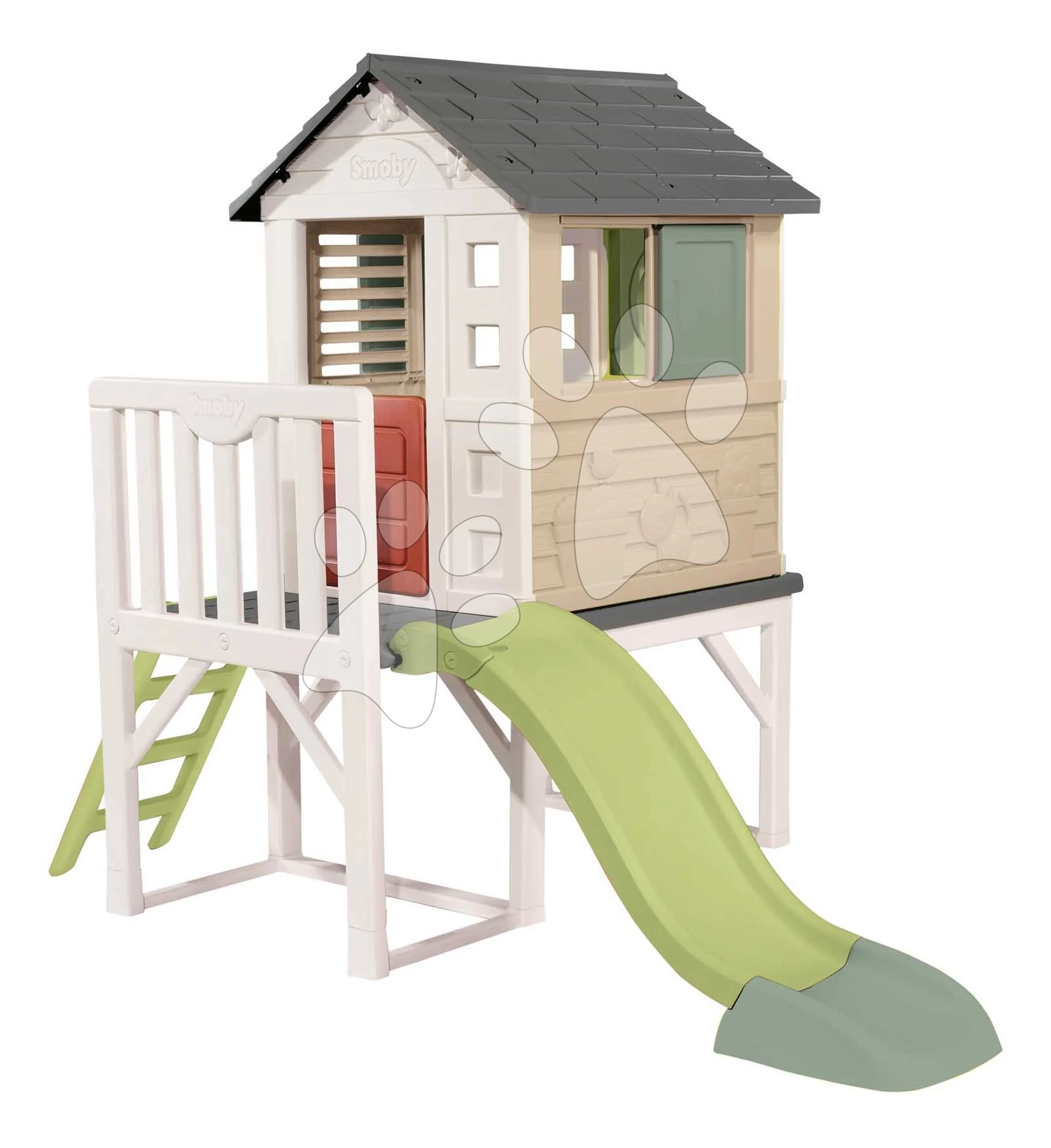Házikó pilléreken 1,5 m csúszdával és vízsugárral House On Stilts Life Smoby létrával és 2 ablak zsalugáterekkel UV védelemmel 24 hó-tól - 2025 modell SM810802