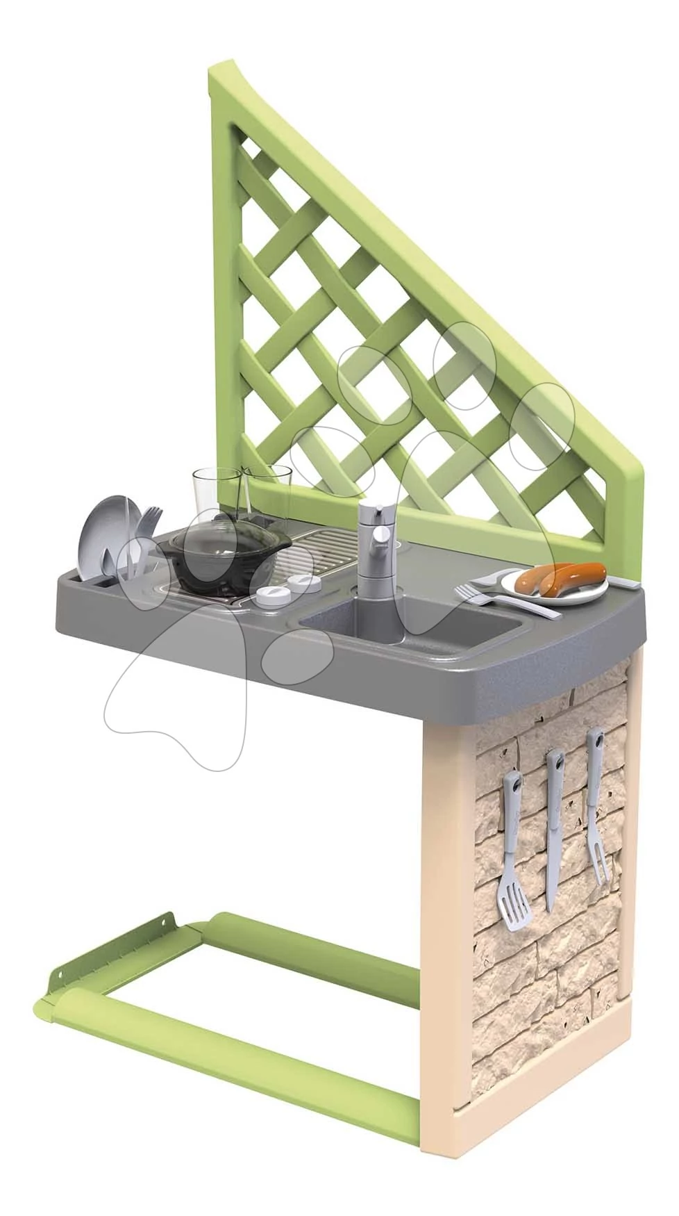 Nyári konyha 17 kiegészítővel Summer Kitchen Life házikóhoz Smoby mosogatóval és főzőlappal UV védelemmel 24 hó-tól - 2025 modell SM810926W