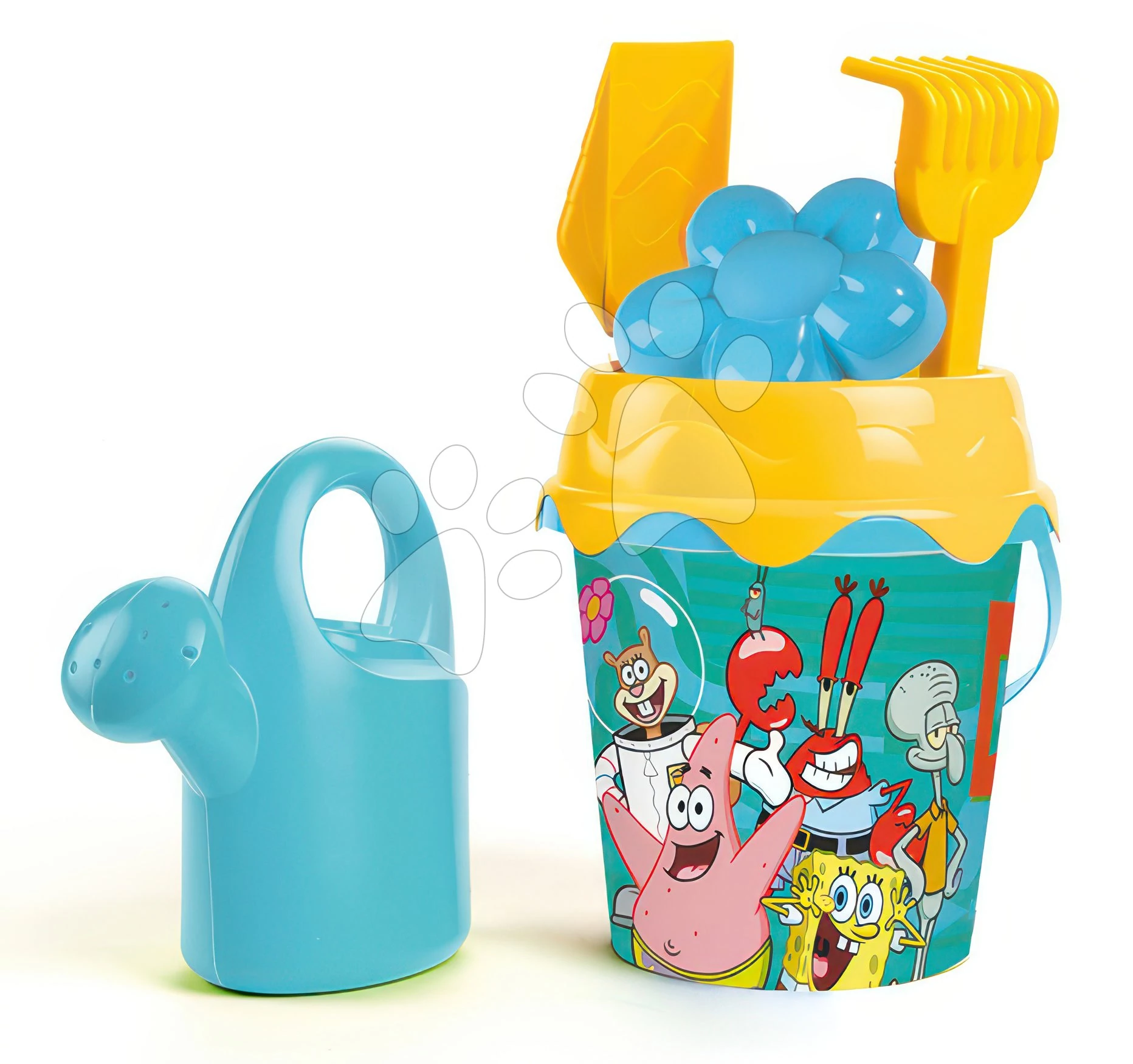 Vedro set s krhlou Sponge Bob Garnished Bucket Smoby 6 dielov s lopatkou hrabličkami a formičkou 18 cm výška od 18 mes SM862152