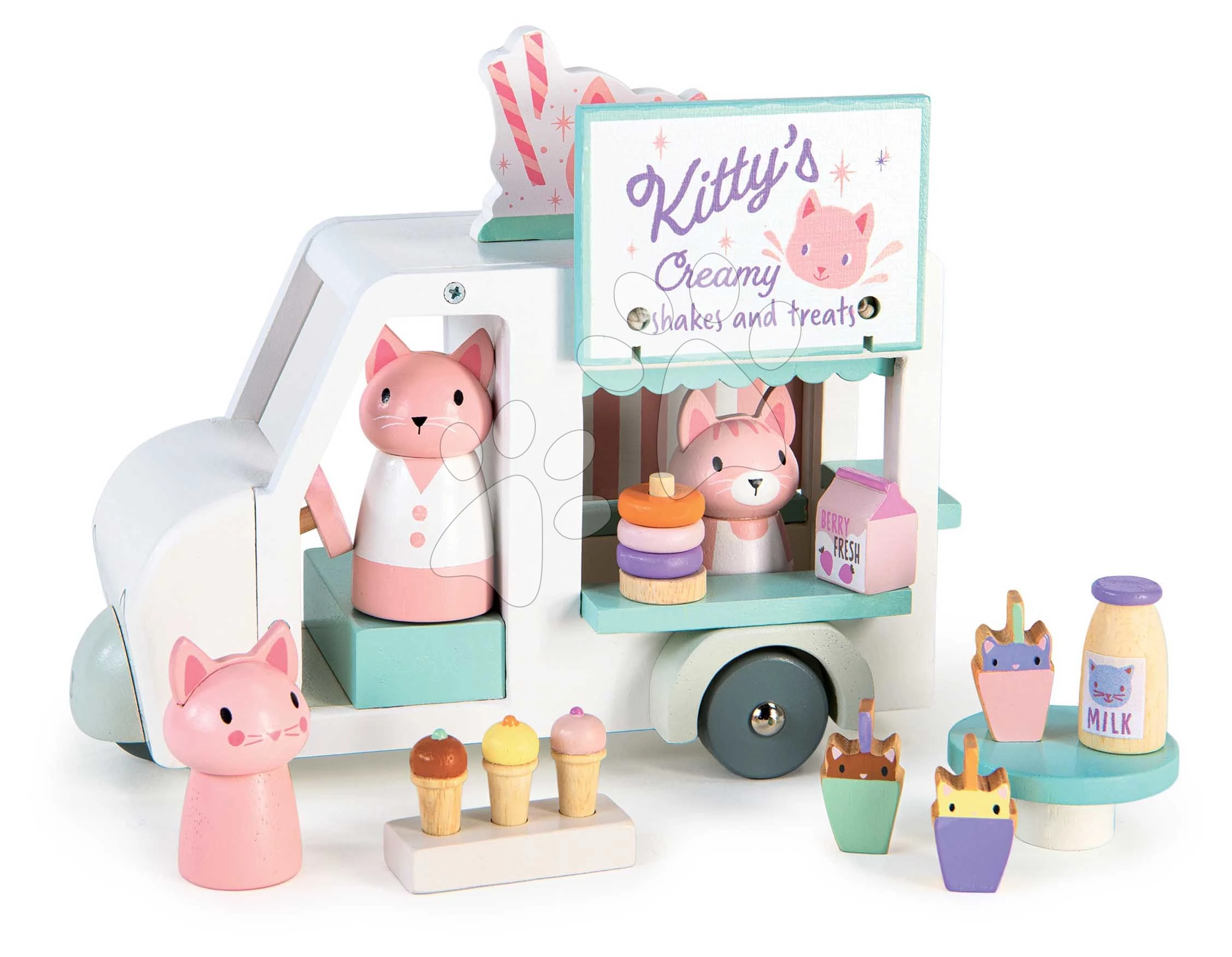 Fa kisautó tejbárral Kitty´s Milkshake Van Tender Leaf Toys 3 macska figurával