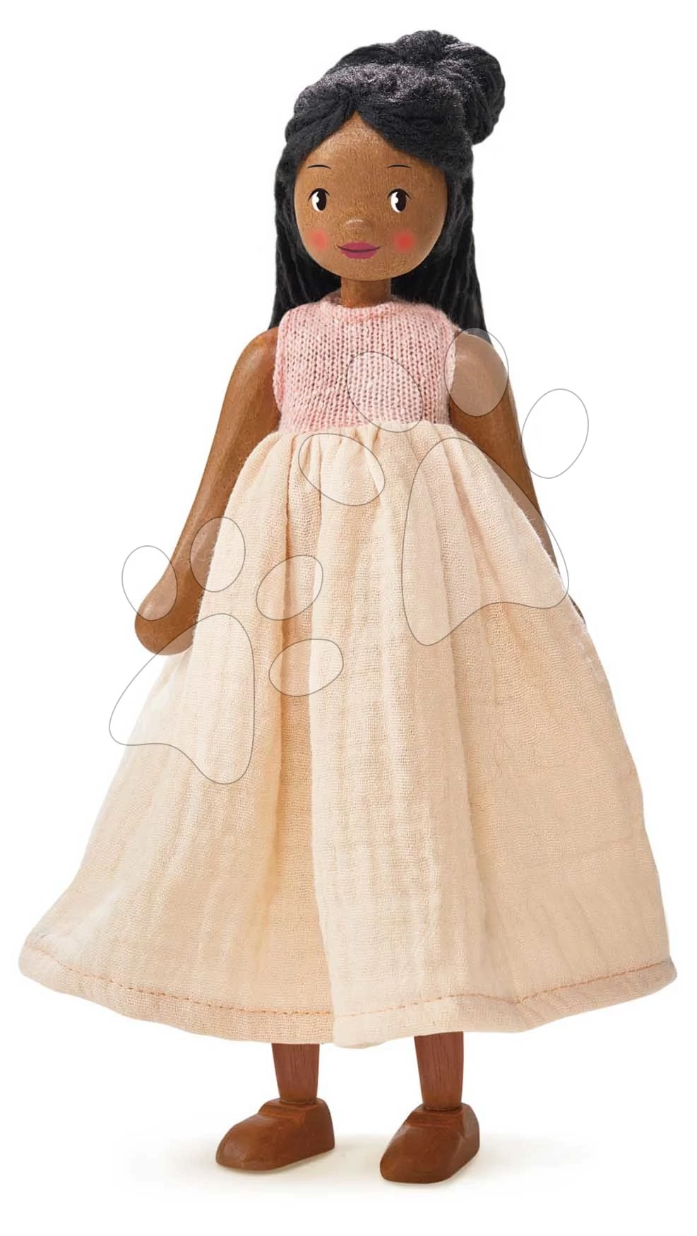 Fa játékbaba ruhában Lola Wooden Doll Tender Leaf Toys mozgatható kezekkel és lábakkal 25 cm magas